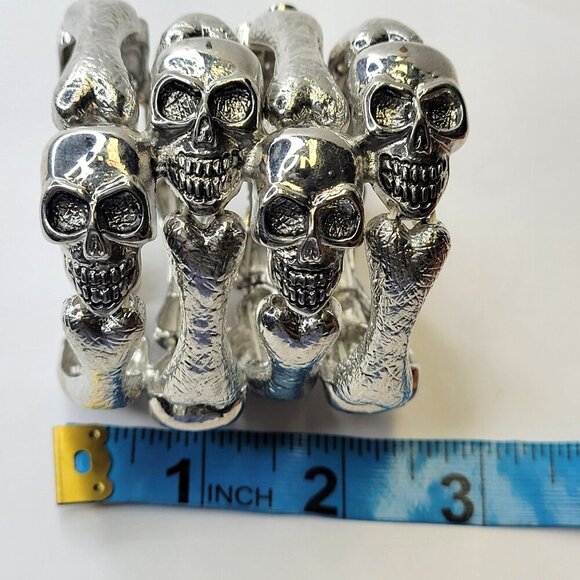 Skull Bracelet Stretchy Punk Rock Bangle Goth Accessory Halloween Jewelry - Picture 9 of 10